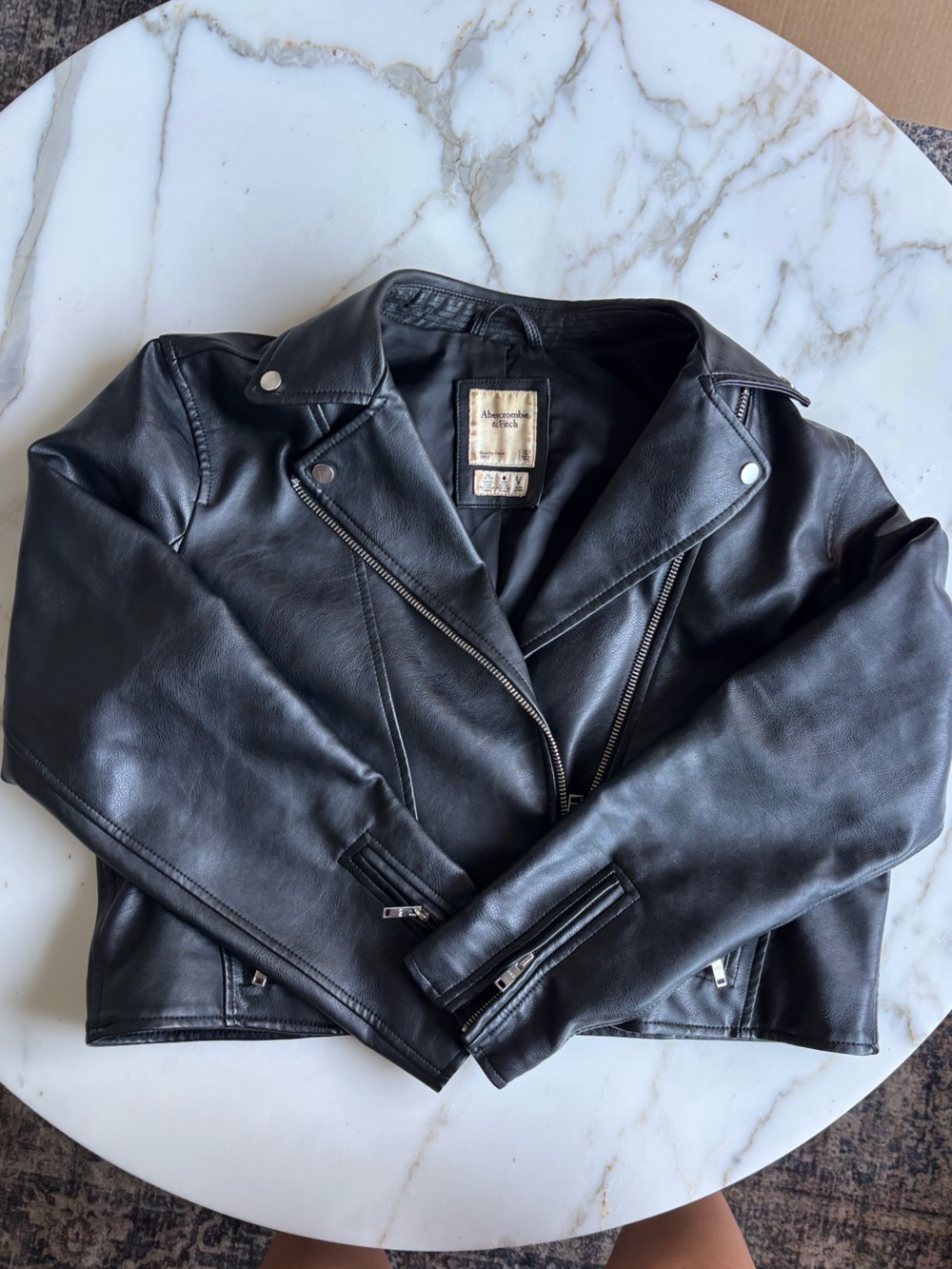 Classic Black Leather Moto Jacket by Abercrombie & Fitch